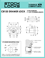 Pin tumbler half mortised drawer lock, 1-1/8″ – C8135 thumbnail image